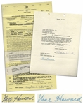Two 1959-1960 Contracts Signed by Moe Howard -- 8.5 x 14.75 Signed & Initialed; 8.5 x 11 Regarding Frances Langford Special Signed -- Each Measures 8.5 x 11, Very Good